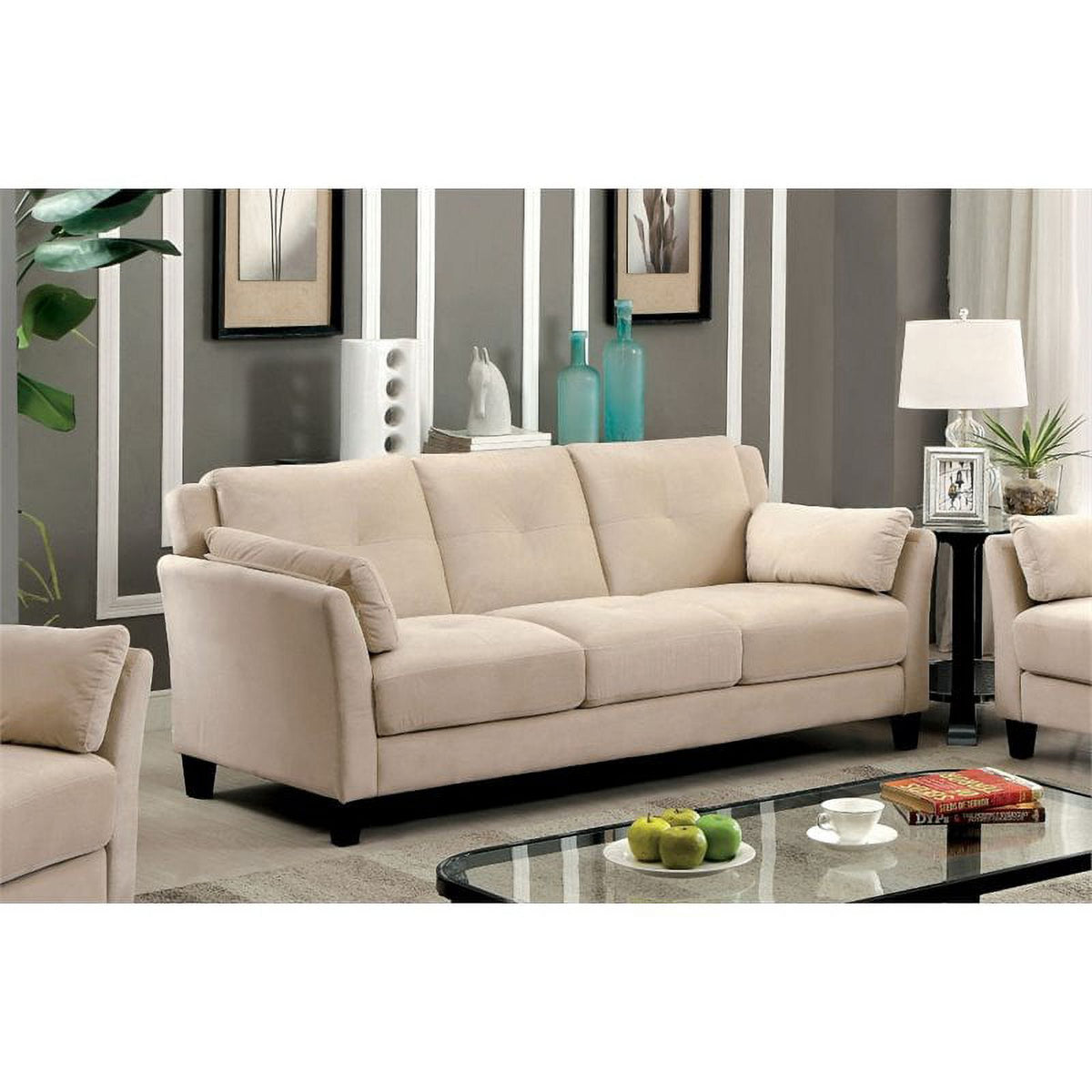 Beige Fabric Tufted Sofa Y3746