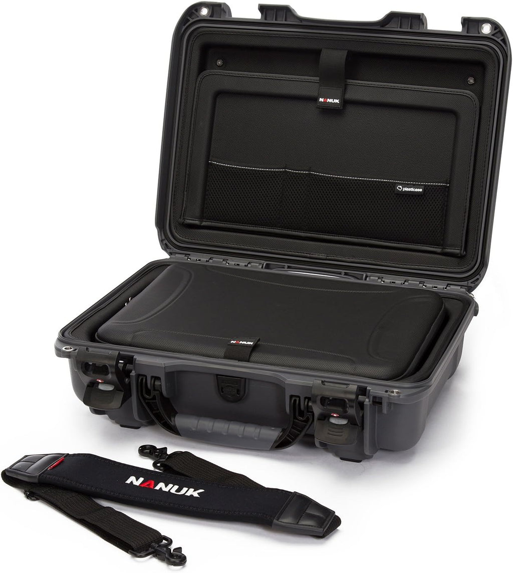 Black Waterproof Hard Case with Padded Dividers and TSA Approved Travel Lock Latches V43572