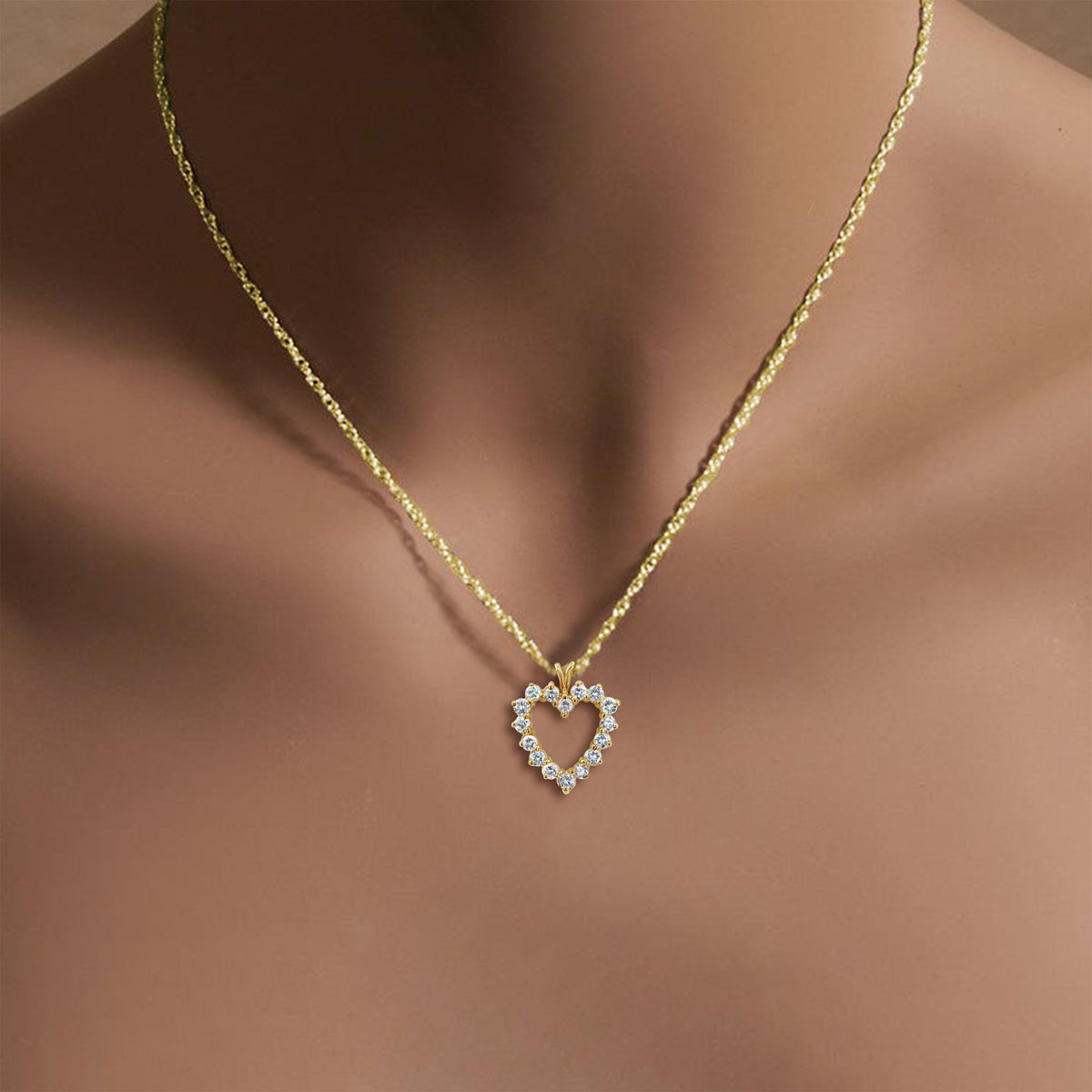 14k Yellow Gold Heart Shaped Diamond Necklace C144
