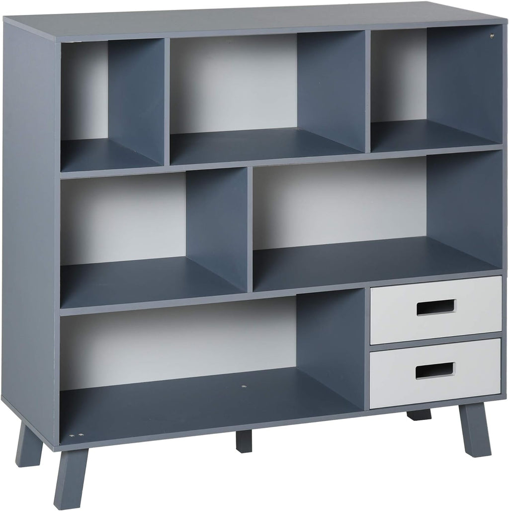 3-Tier Dark Blue Bookcase with Drawers Z786052