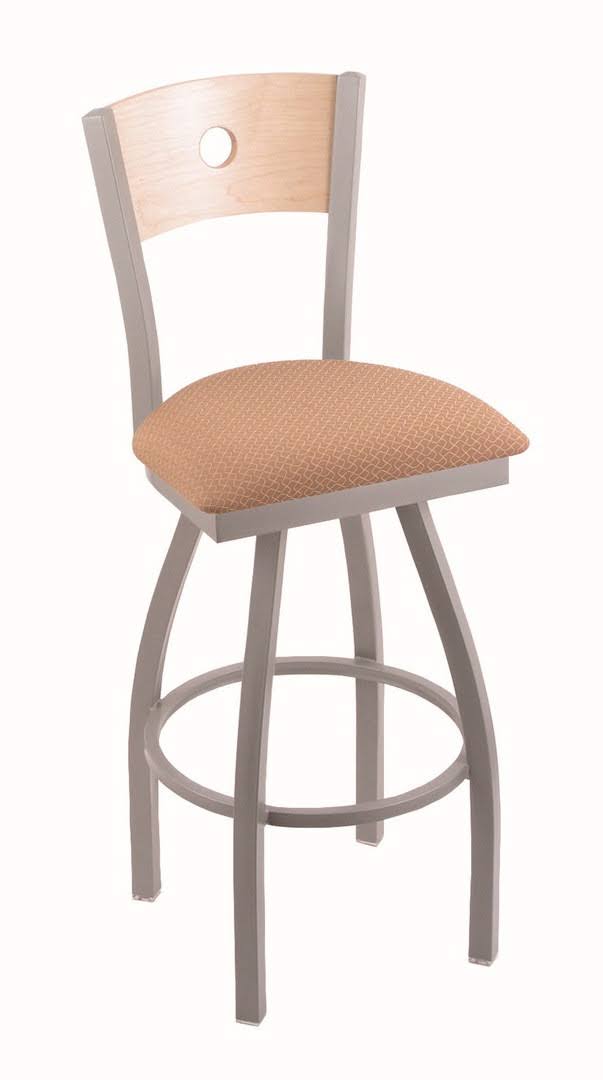 Counter Stool with Anodized Nickel Finish, Natural Maple Back and Swivel Seat U82183