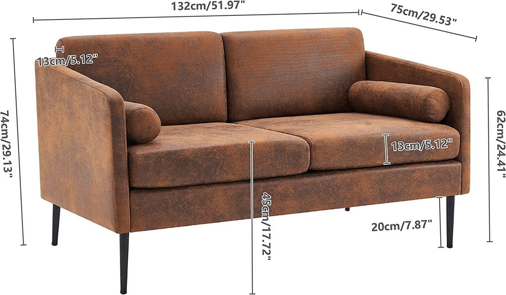 Bronzing Cloth Upholstered 2-Seat Sofa with Metal Legs C14161