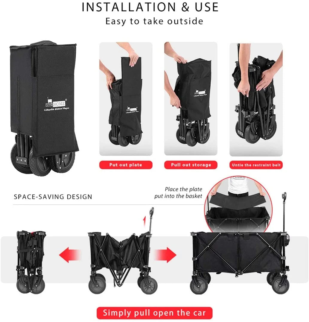 Collapsible Folding Wagon Cart with 2 Drink Holders, 176lbs P43553