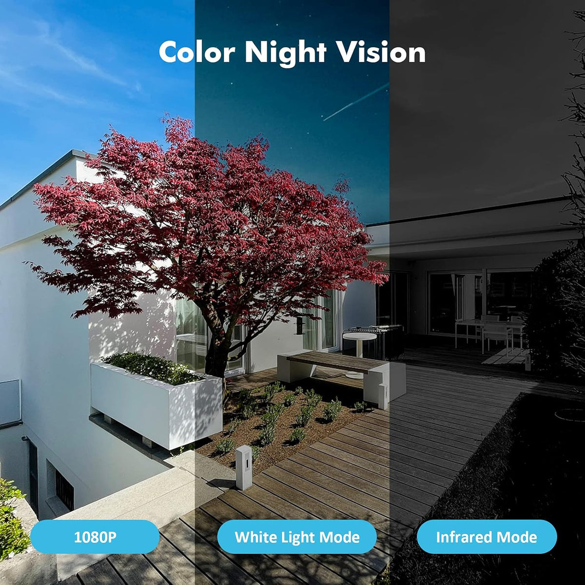 Solar Security Camera Outdoor Wireless with Siren and Spotlight, Battery Powered WiFi, Motion Detection, Color Night Vision, IP66 Waterproof D6074
