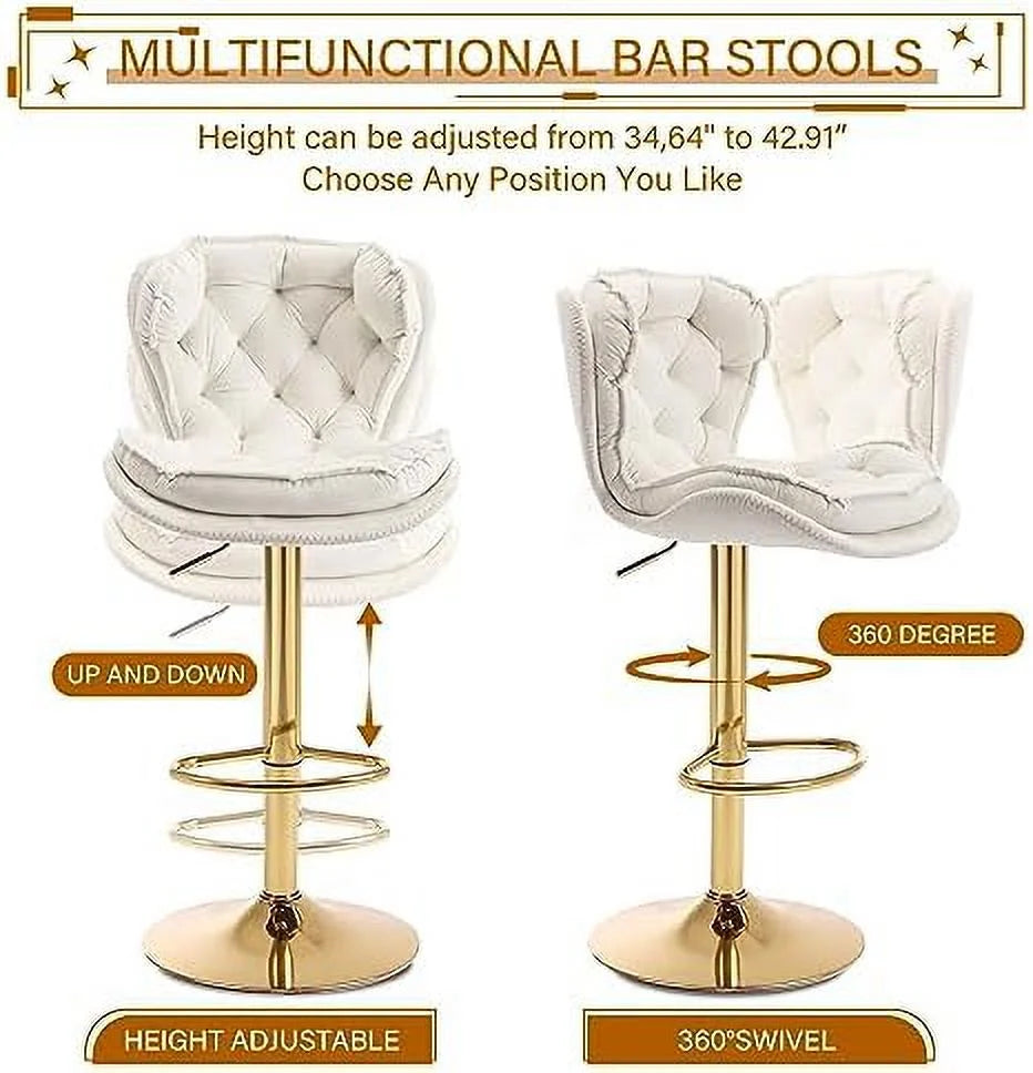 Cream Velvet Adjustable Counter Height Barstools Set of 2 K94793