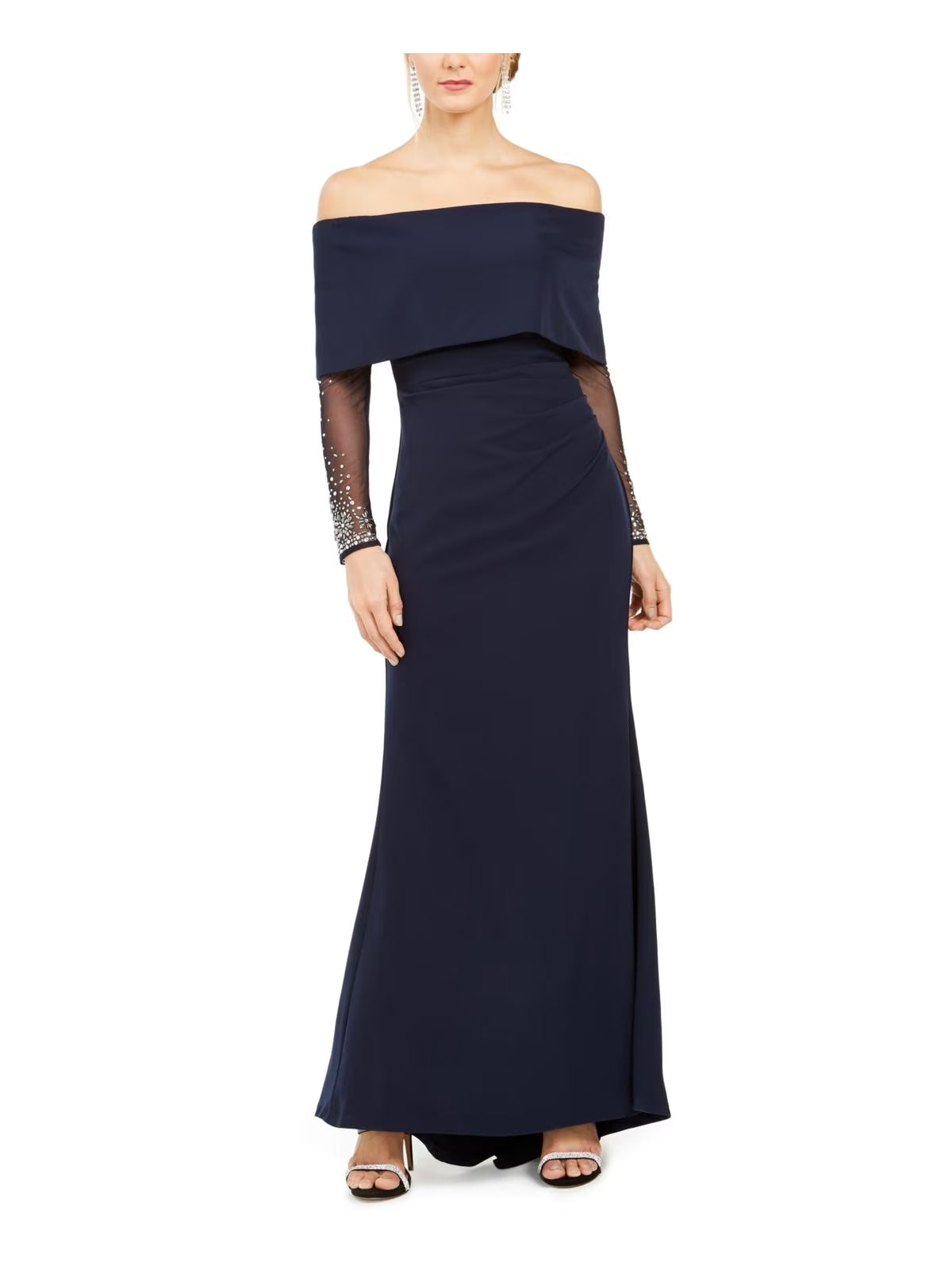 Blue Off-Shoulder Embellished Dress W9471
