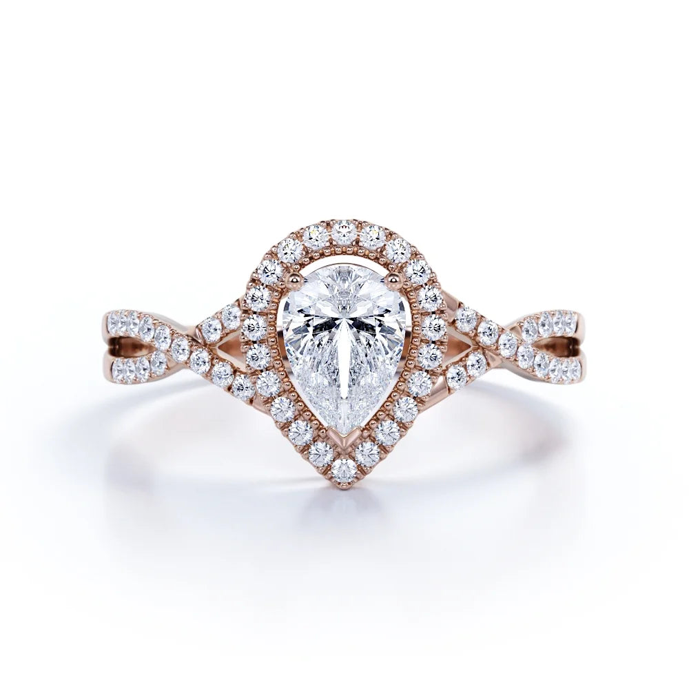 10k Rose Gold Pear Cut Diamond Engagement Ring E4614