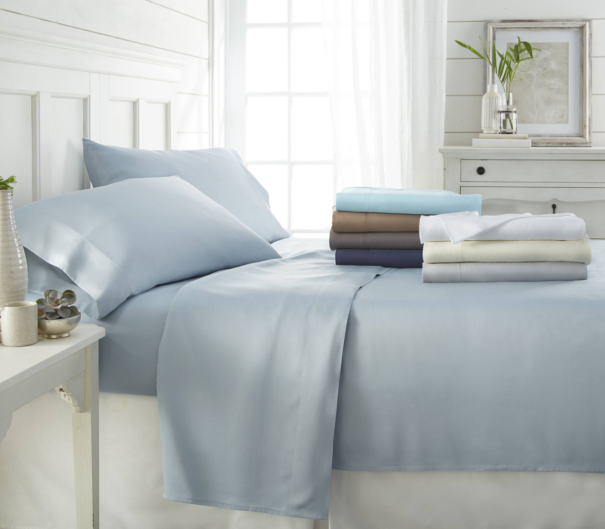 4 Piece Bamboo Bed Sheet Set, California King, White J765466