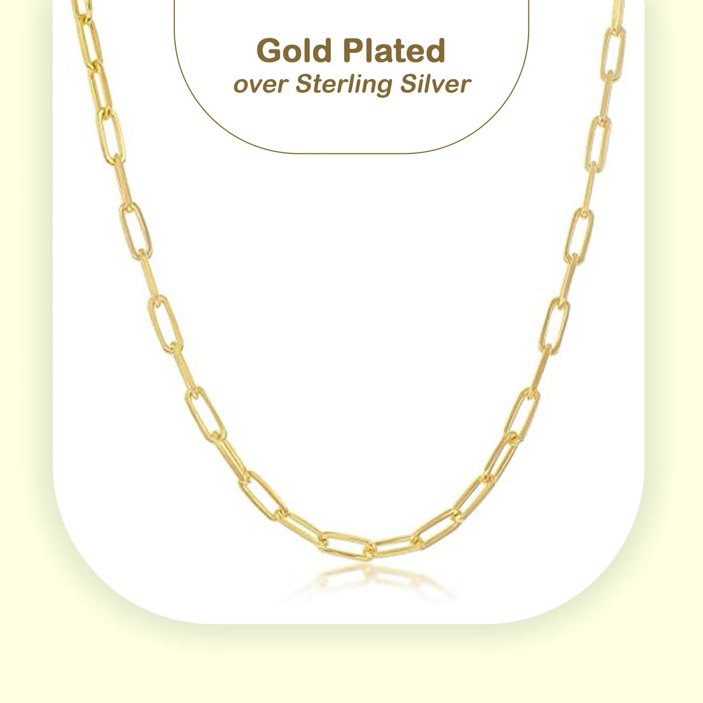 Sterling Silver Gold Plated Paperclip Chain Necklace, 1.8mm, 16.0" Y5513