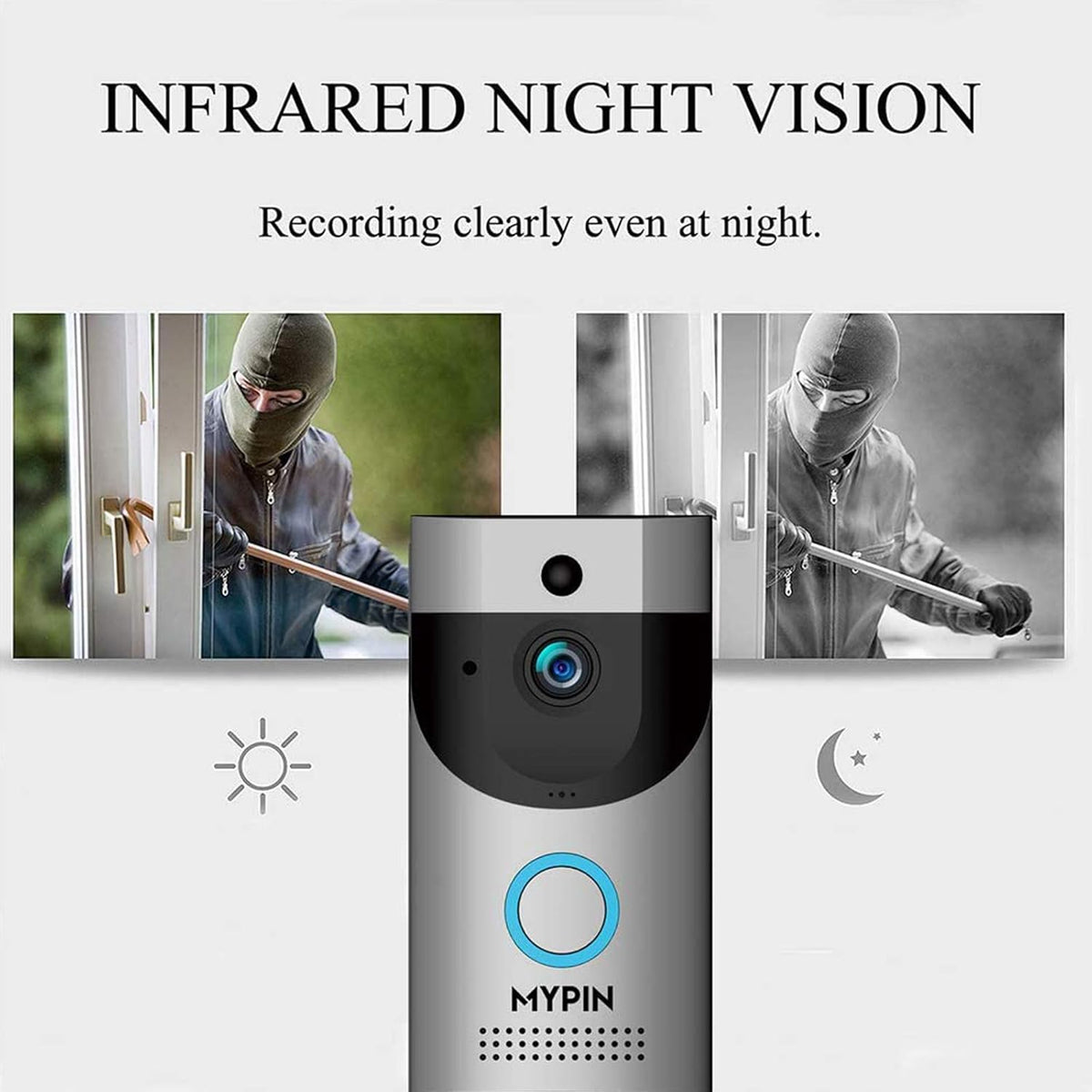 Wireless WiFi Doorbell Security Camera with Chime, Cloud Storage, Two-Way Talk, Night Vision, Rechargeable Batteries Pack of 2 X38401