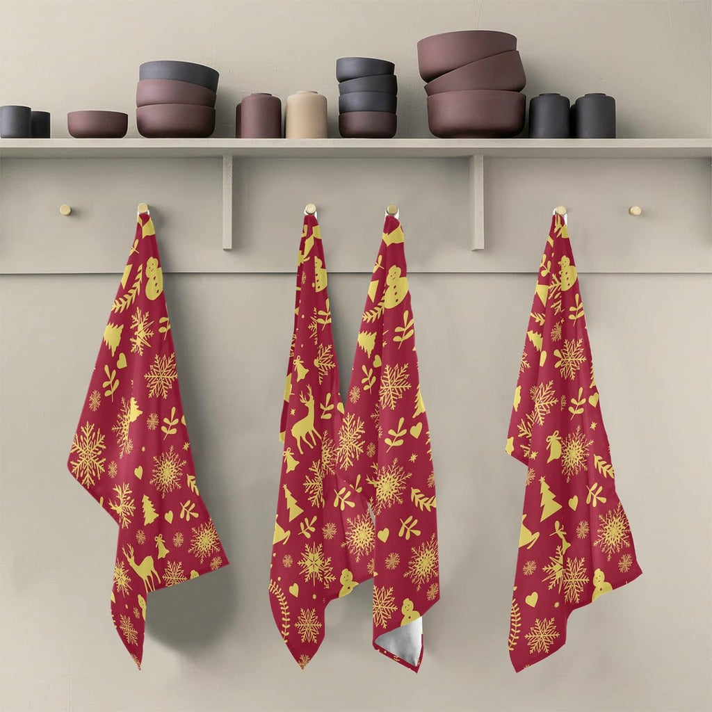 Reindeer Bells Snowflakes Kitchen Towels Set of 4 Dishcloths Ultra Absorbent 28'' x 18'' Q773