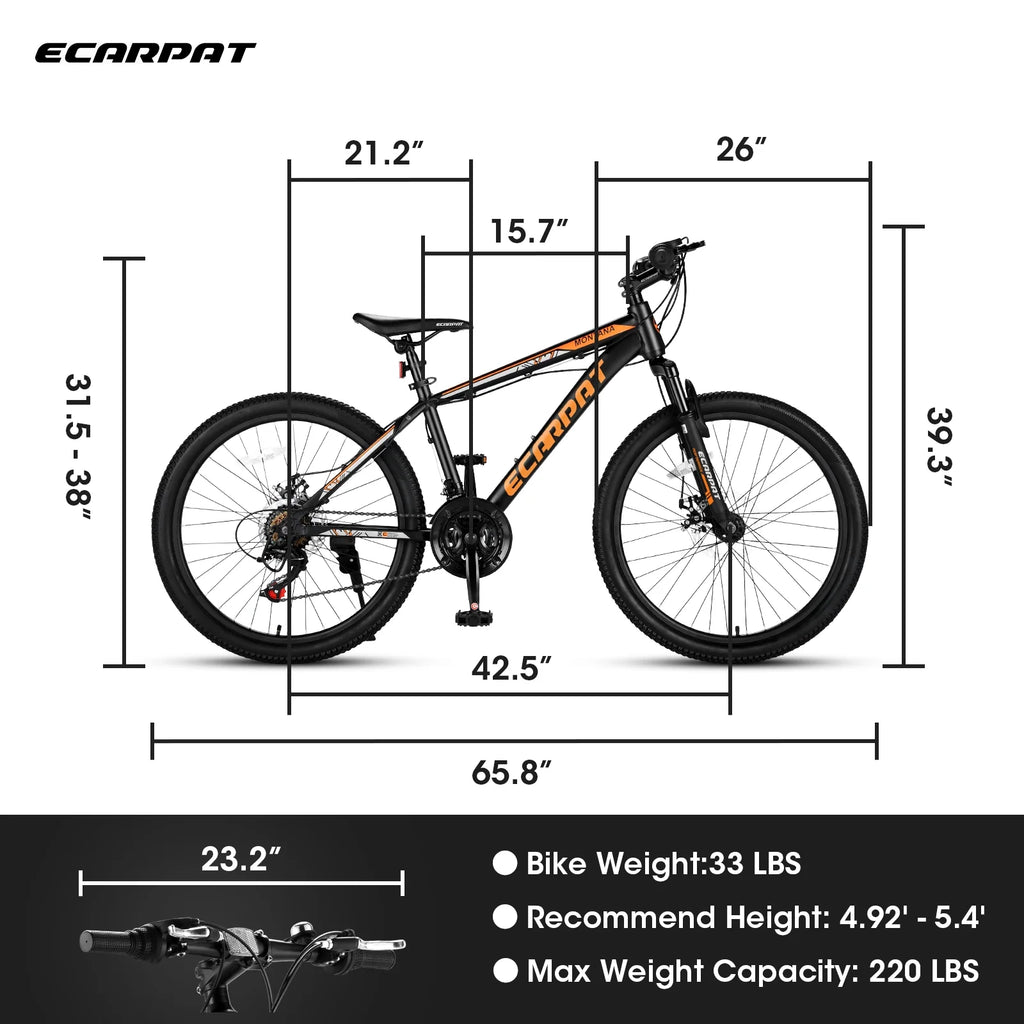 Orange 24in Mountain Bike Aluminium Frame 21-Speed U933