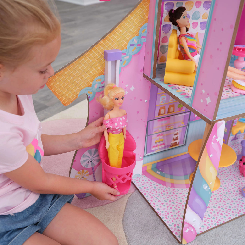 Wooden Dollhouse with Elevator 28 Accessories D777