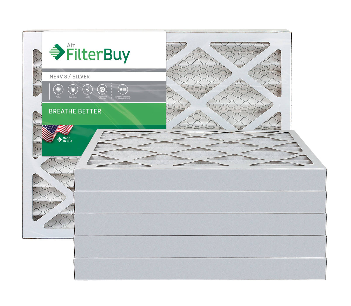 Silver MERV 8 22x26x2 Pleated AC Furnace Air Filter, Pack of 6 V684