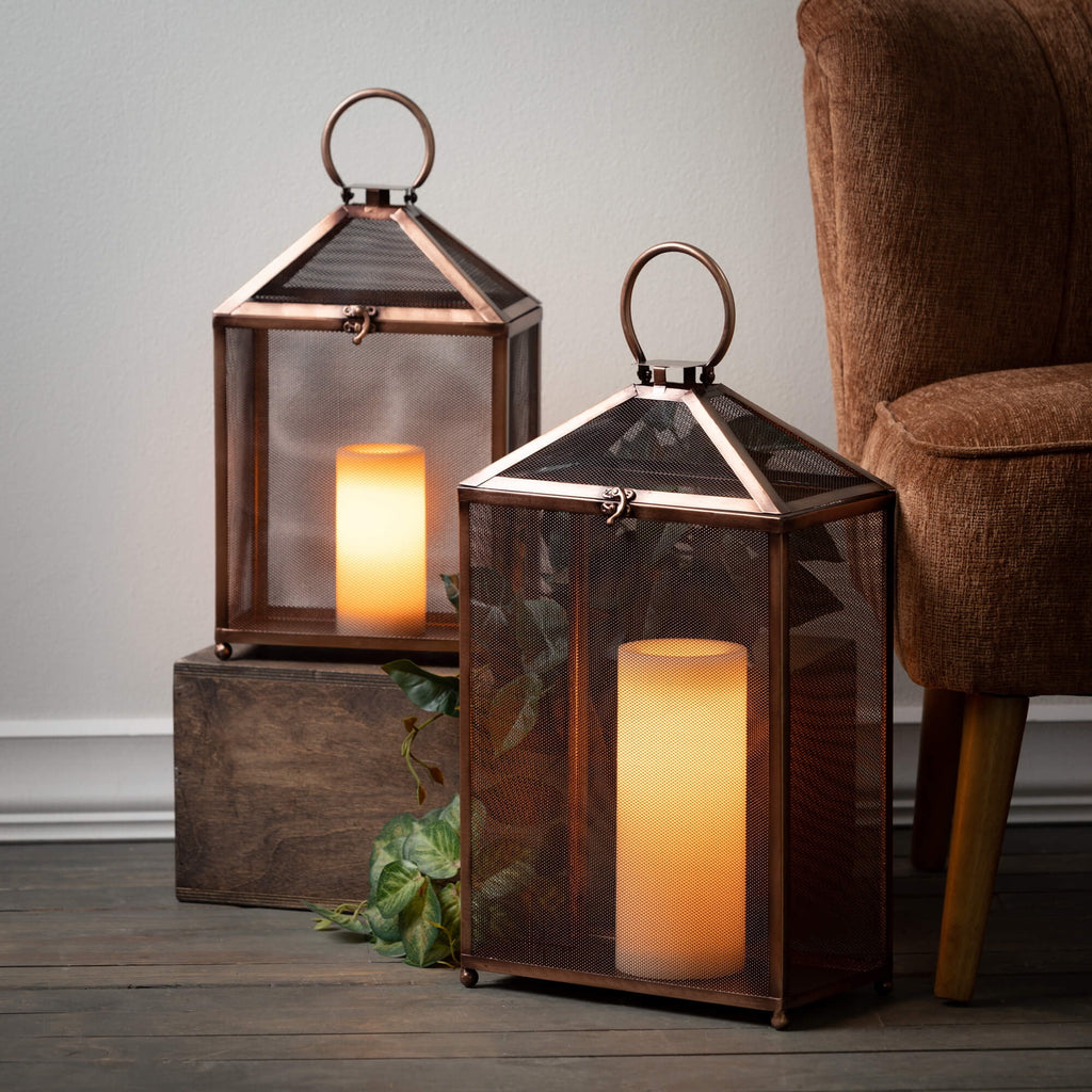 19.5" & 15.75" Outdoor Copper Screen Lanterns Set of 2 T4170
