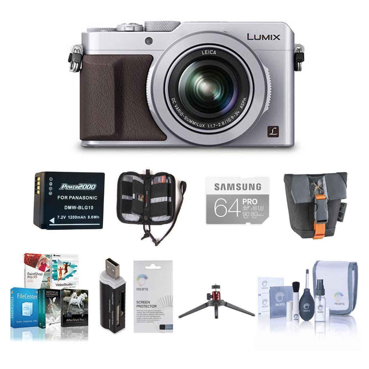 16.8MP Silver Digital Camera with Camera Case, 64GB SDHC Card, Spare Battery, Aluminum Table R6439