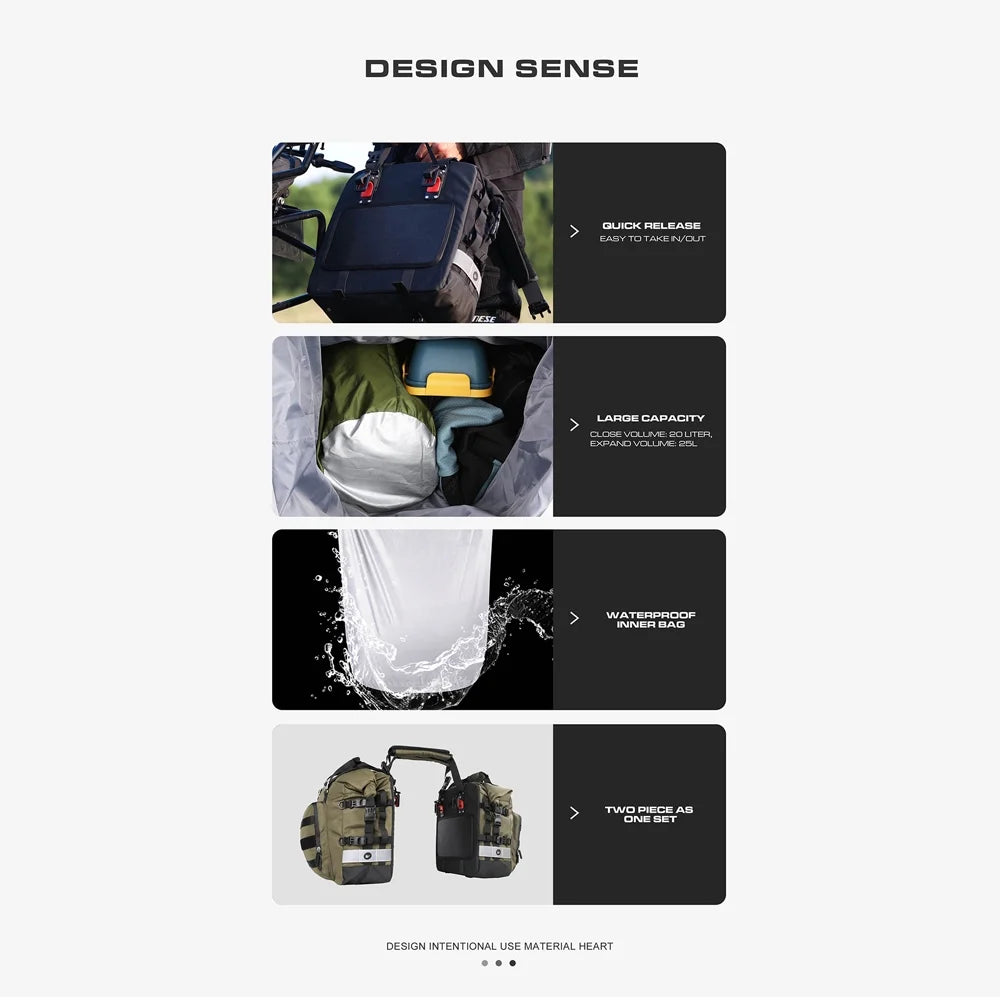 Polyester Motorcycle Side Saddle Bag 20L with Removable Waterproof Inner Bag H4673