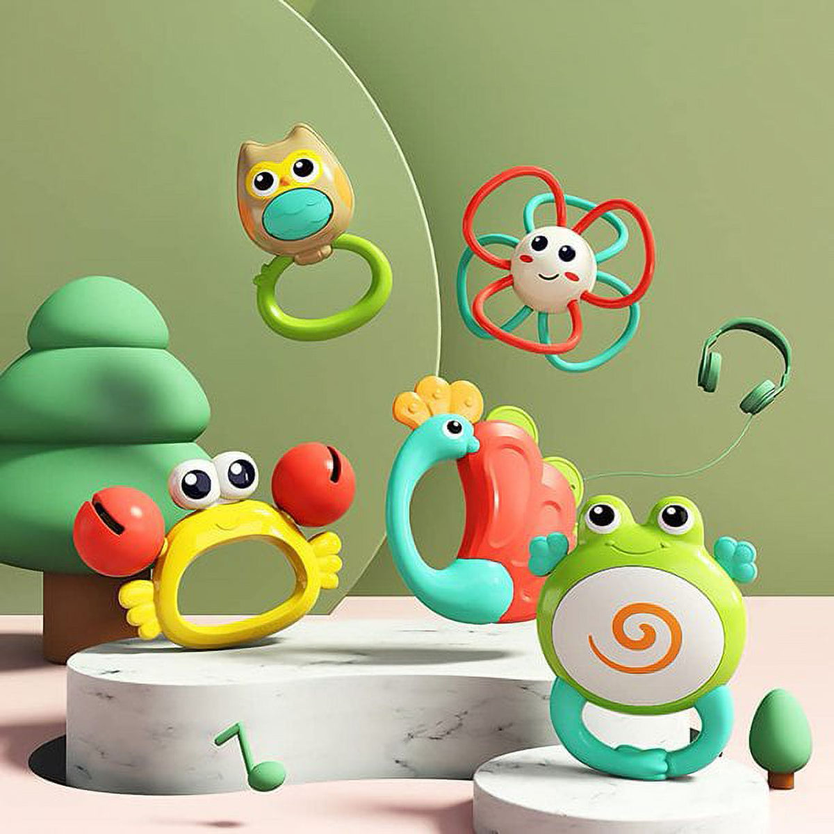 5 Pack Baby Rattle Teething Toys with Storage Case Z58190