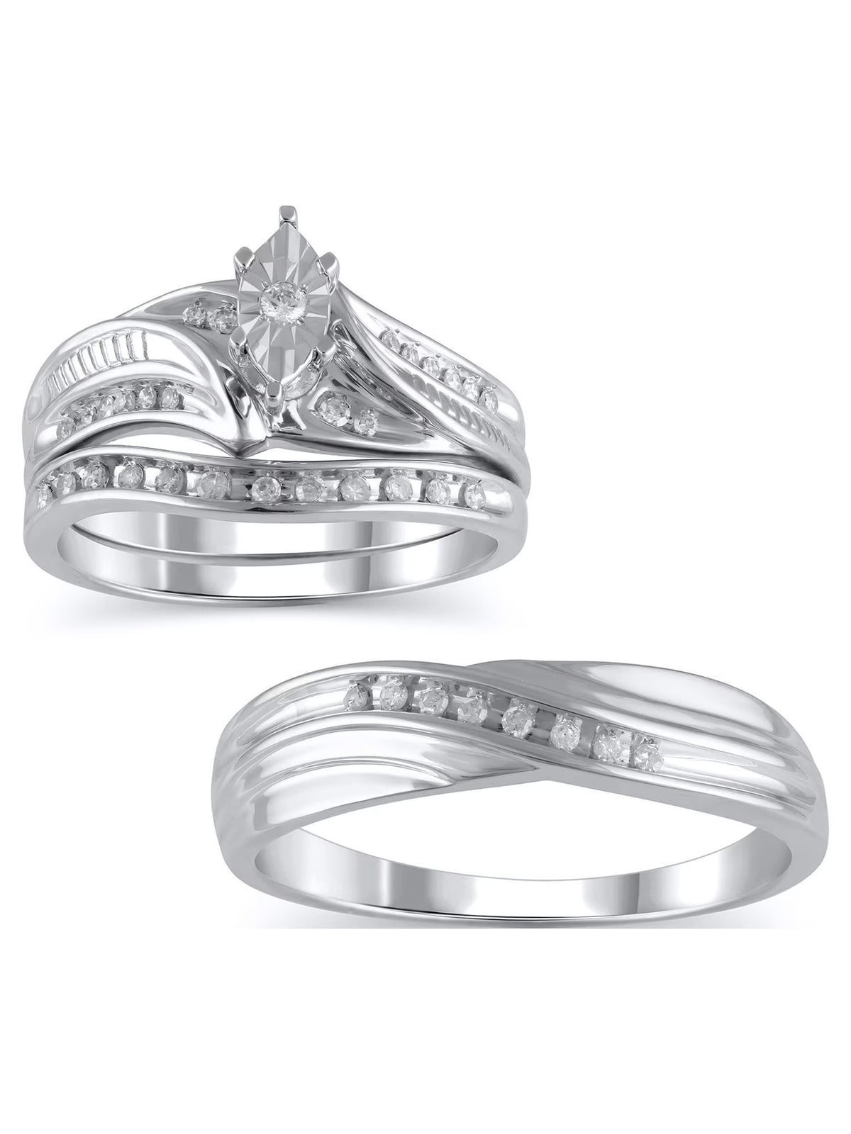 10K White Gold Bridal Ring and Men's Wedding Band Set R795242