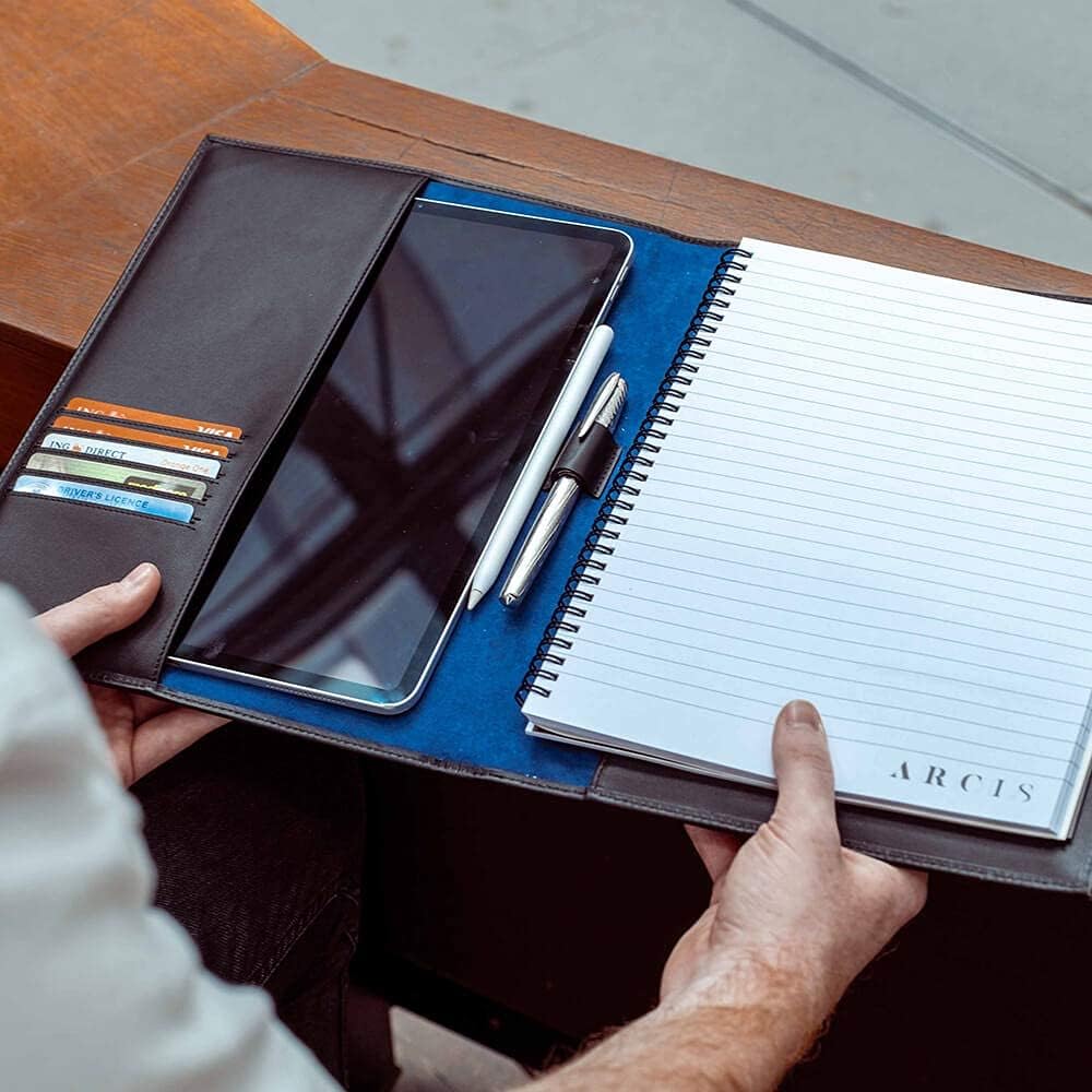 Leather Portfolio with Notebook, Full Grain Leather Padfolio G54571