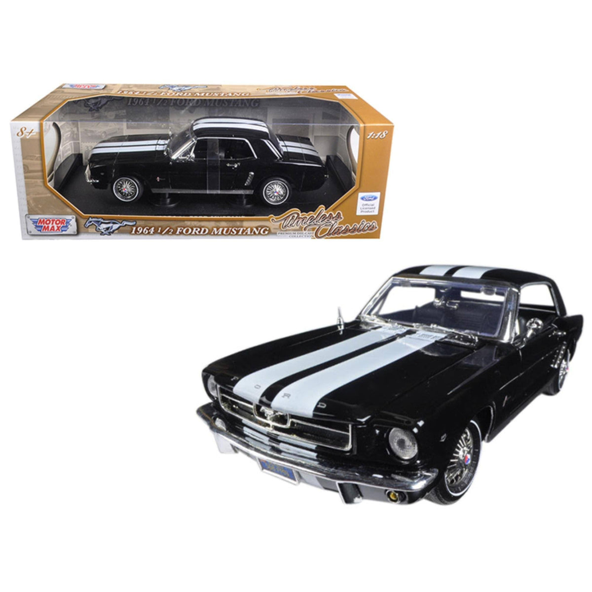 Black with White Stripes 1/18 Diecast Car Model S385001