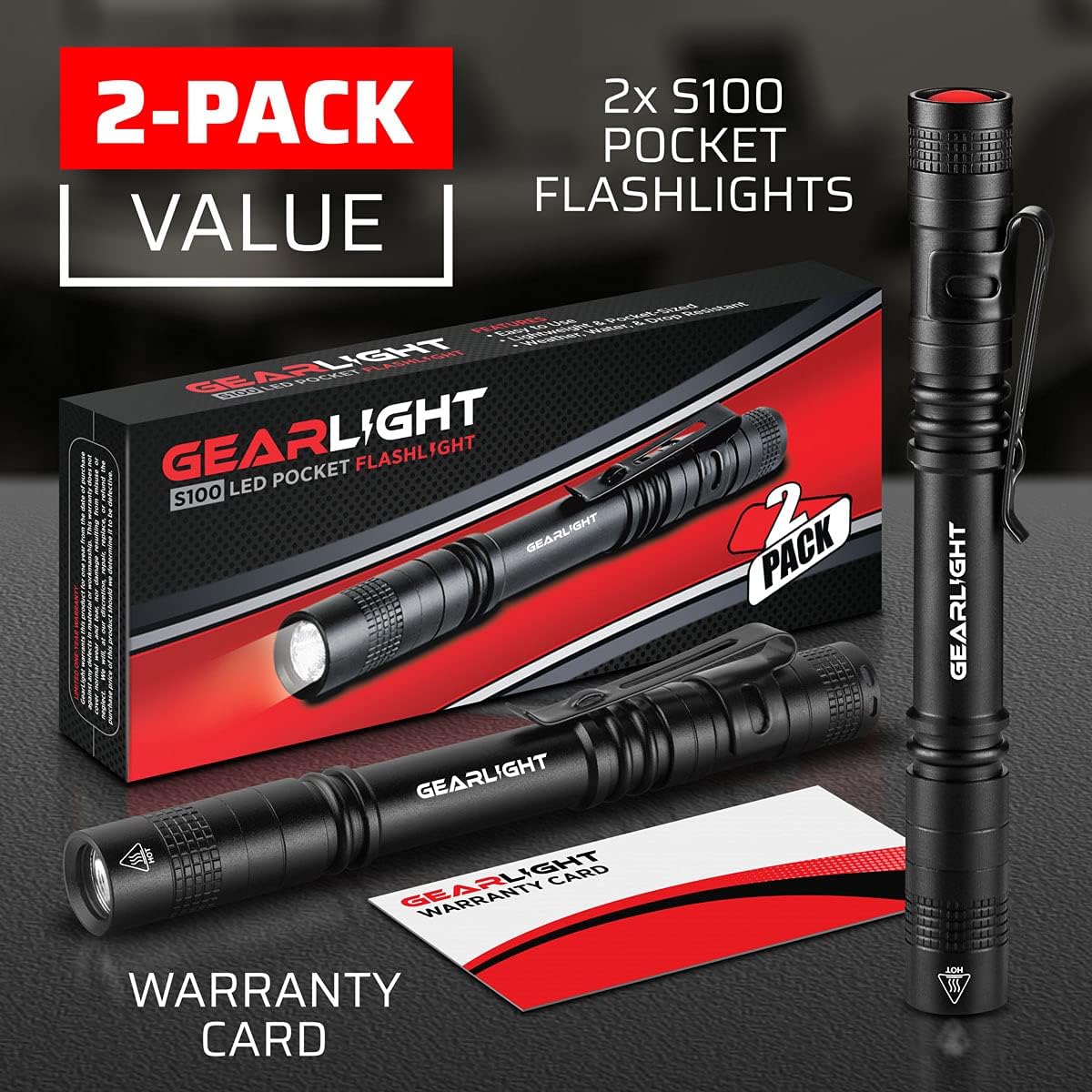 2 Small LED Pocket Flashlights with Clip H7010