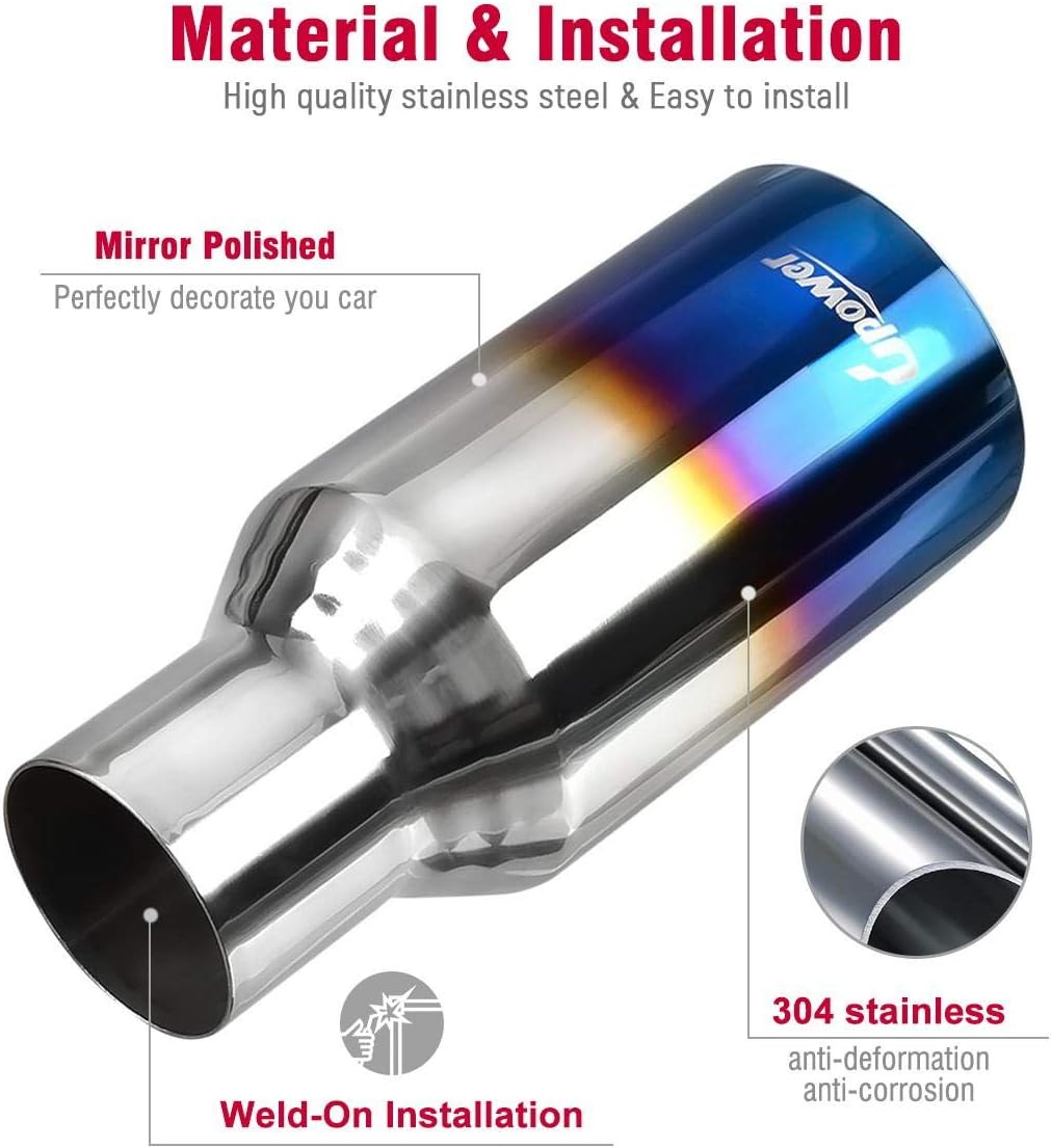 2.5 Inch Inlet 4 Inch Outlet Blue Burnt Exhaust Tip 9" Long Double Wall Straight Cut 304 SS Weld On Pack of 2 L43601