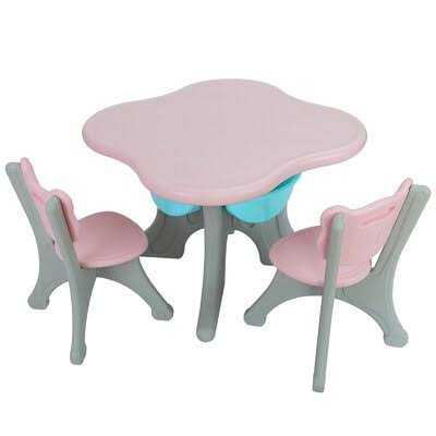 Pink Kids Table and 2 Chair Set with Storage Bins K9016