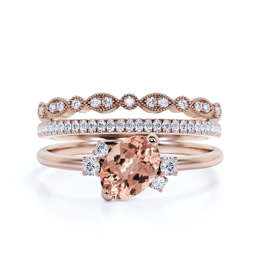 2.50 Carat Oval Morganite And Diamond Moissanite Engagement Ring in 925 Sterling Silver With 18k Rose Gold Plating A2213