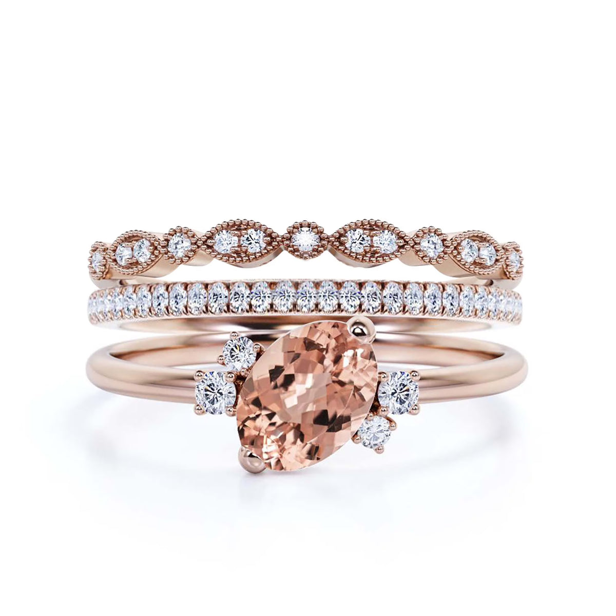 2.50 Carat Oval Morganite And Diamond Moissanite Engagement Ring in 925 Sterling Silver With 18k Rose Gold Plating A2213