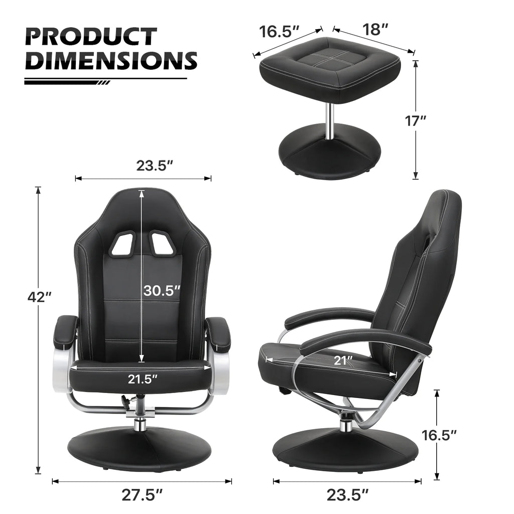 Black PU Leather Swivel Recliner with Ottoman S219