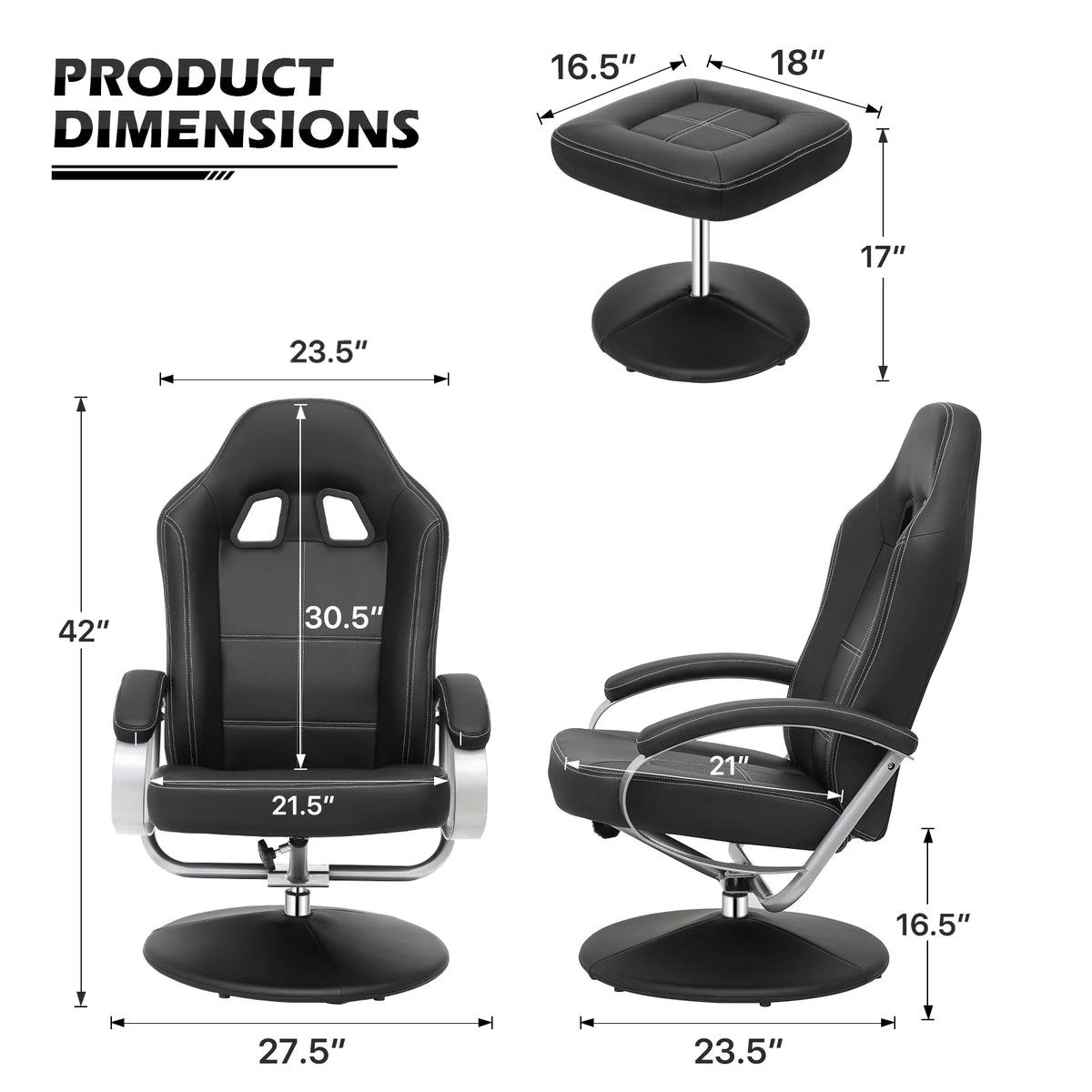 Black PU Leather Swivel Recliner with Ottoman S219