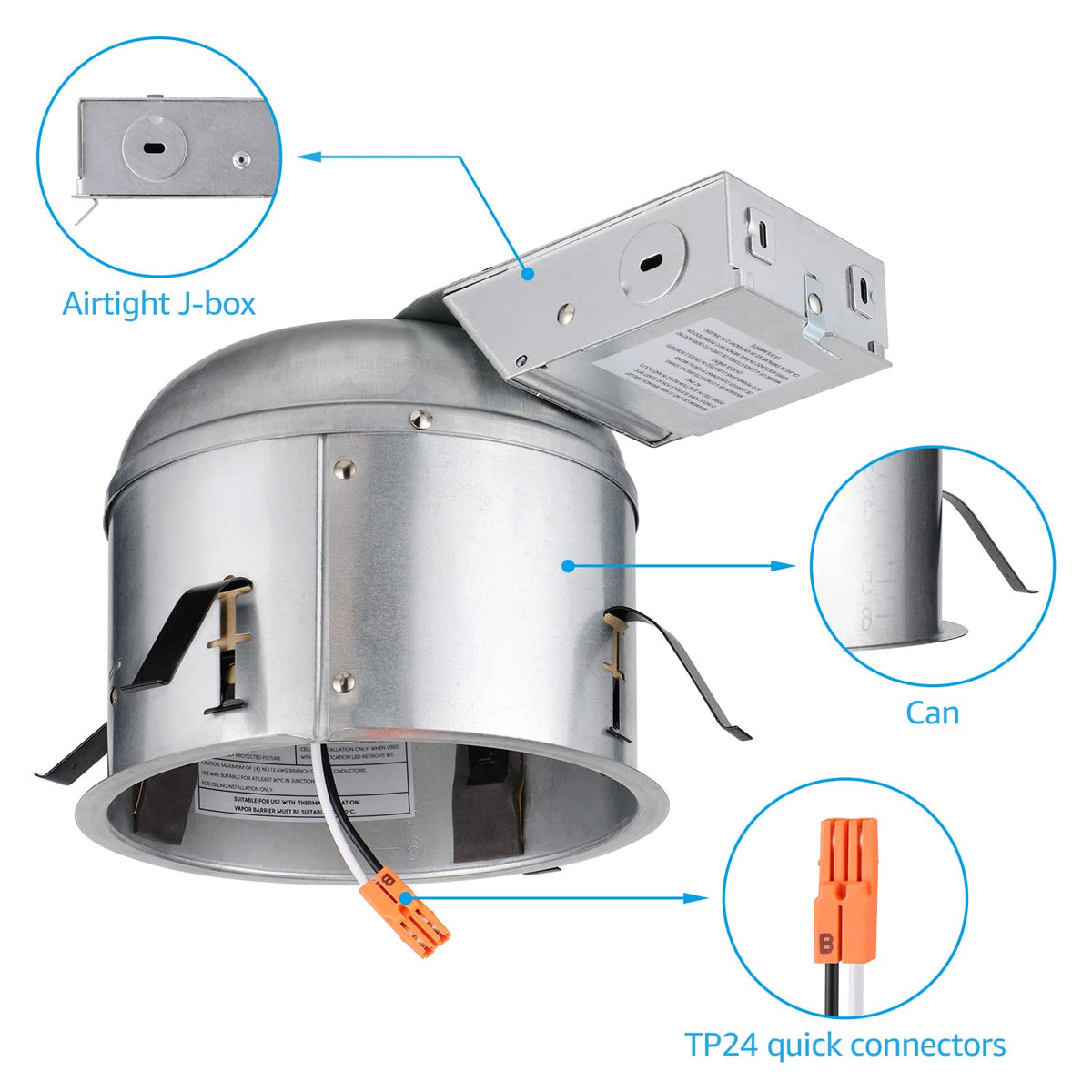 8-Pack 6 Inch LED Recessed Housing, IC Rated Air Tight, Damp Location D79378