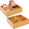 Bamboo Kitchen Cabinet Pantry Organizer Bin, 4 Divided Sections, 2 Pack G7127