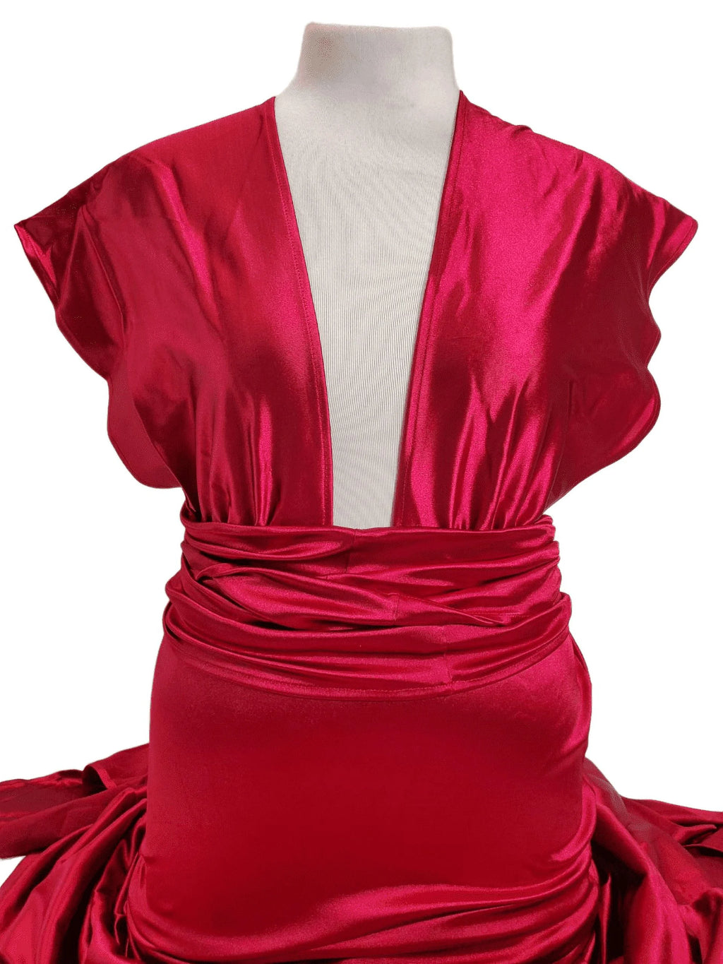 Red Medium V Neck Sleeveless Long Halter Dress P90988