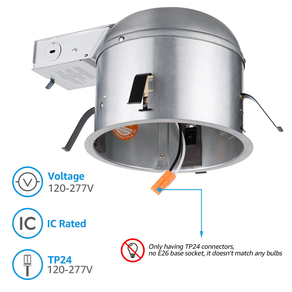 8-Pack 6 Inch LED Recessed Housing, IC Rated Air Tight, Damp Location D79378