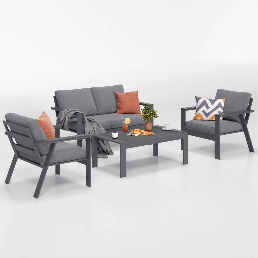 Gray 4-Seat Outdoor Aluminum Sectional Sofa with Cushions G748064
