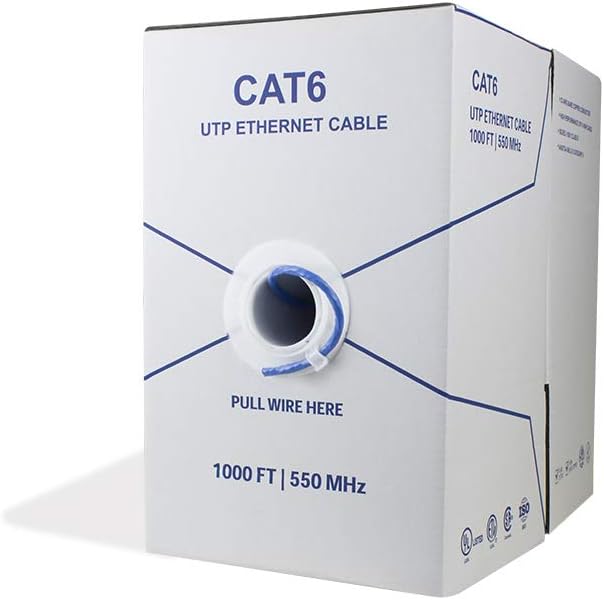 Cat6 Riser 1000ft 23AWG 4 Pair Solid Bare Copper UTP Bulk Ethernet Cable Blue Q877
