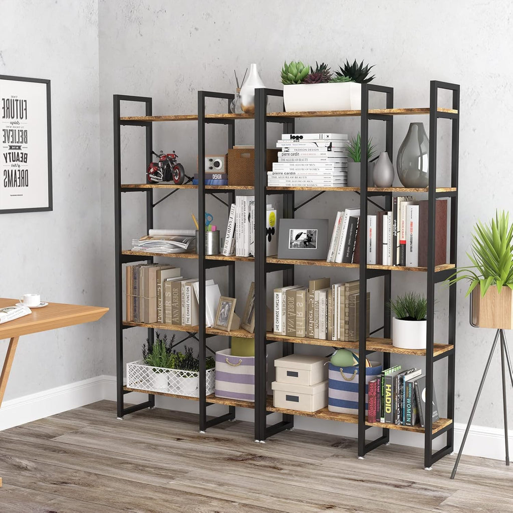 Rustic Industrial 5 Tiers Bookcase with Metal Frame C439
