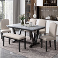6-piece Dining Table with 4 Chairs & 1 Bench, White Y37832