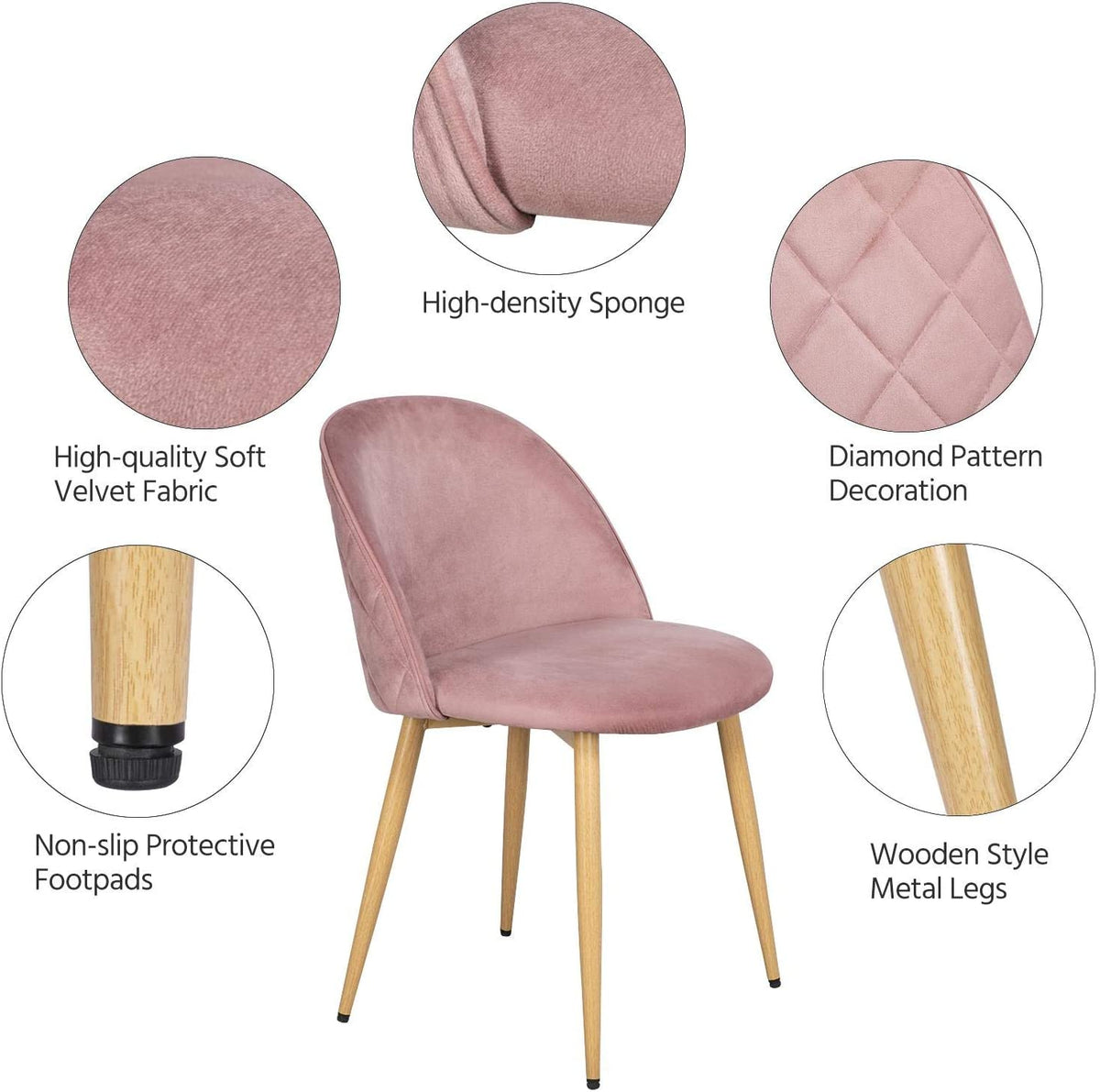 Pink Velvet Accent Chairs with Metal Legs, Set of 2 B98449