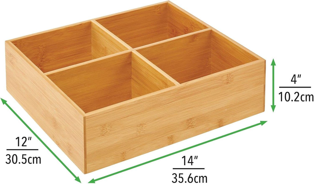 Bamboo Kitchen Cabinet Pantry Organizer Bin, 4 Divided Sections, 2 Pack G7127