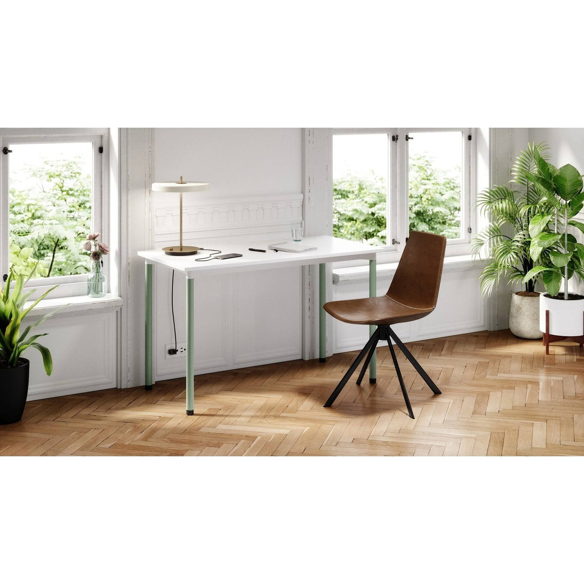 White Office Desk with Casters Plywood O963416