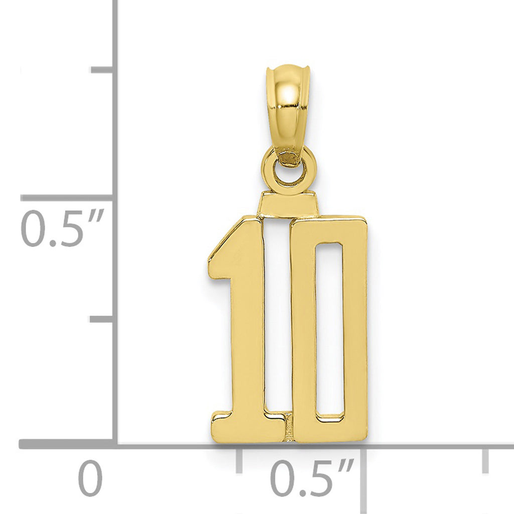 10K Yellow Gold Number 10 Pendant Charm with 14K Yellow Gold Rope Chain Necklace 18'' Q321