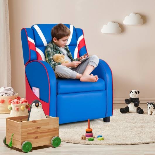 Blue Leather Recliner Chair with Side Pockets F64332