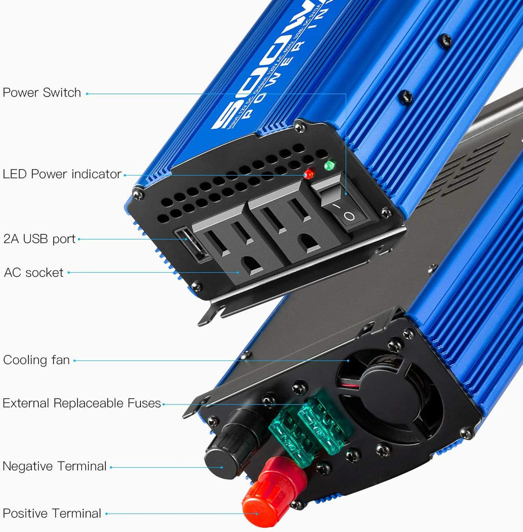 5000W Power Inverter 12V to 110V Car Inverter 4AC Outlets 2USB Ports H744