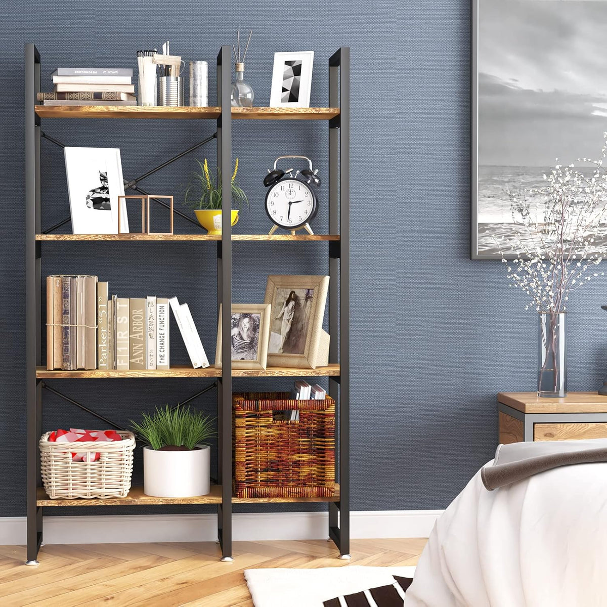 Rustic Industrial 5 Tiers Bookcase with Metal Frame C439