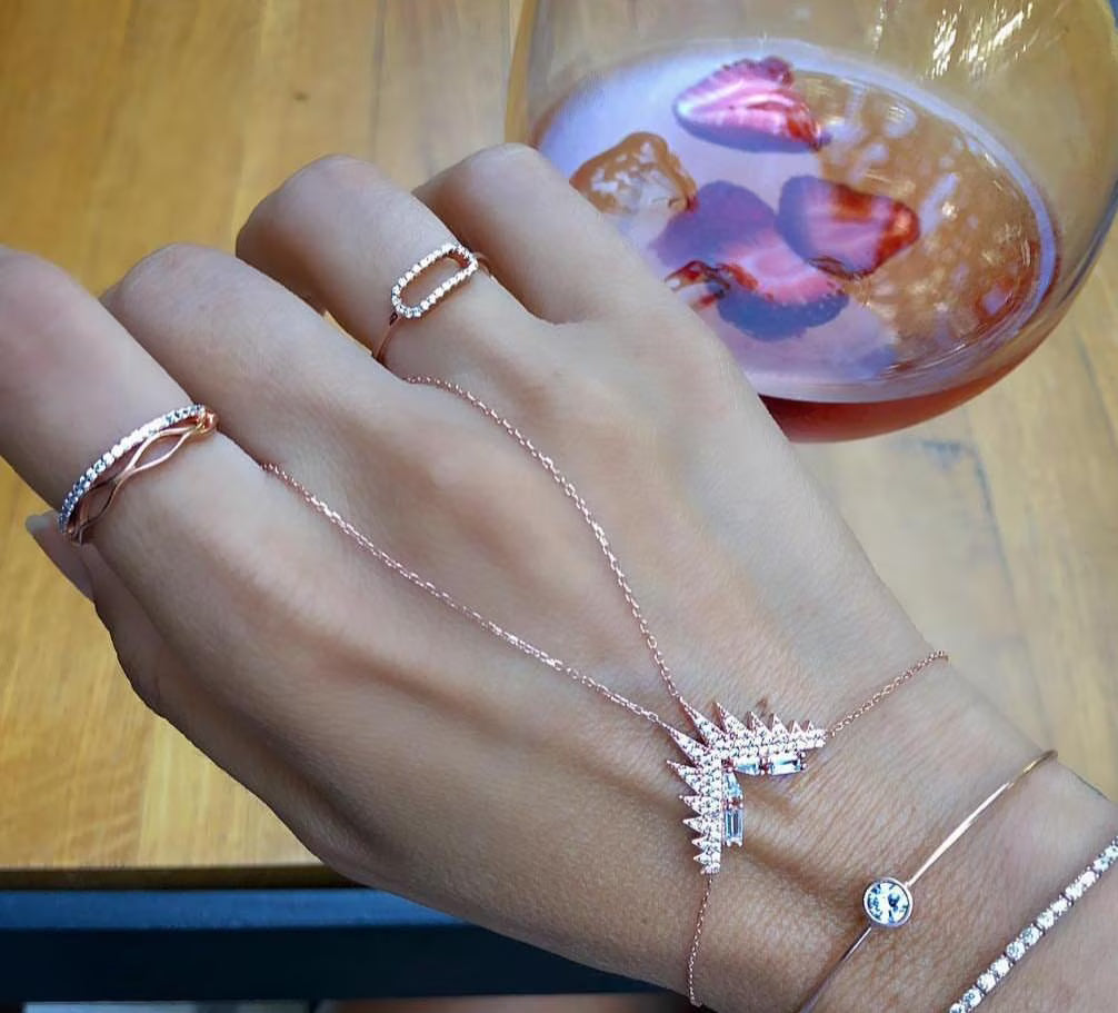 925 Sterling Silver Clear Zircon Hand Chain V4007