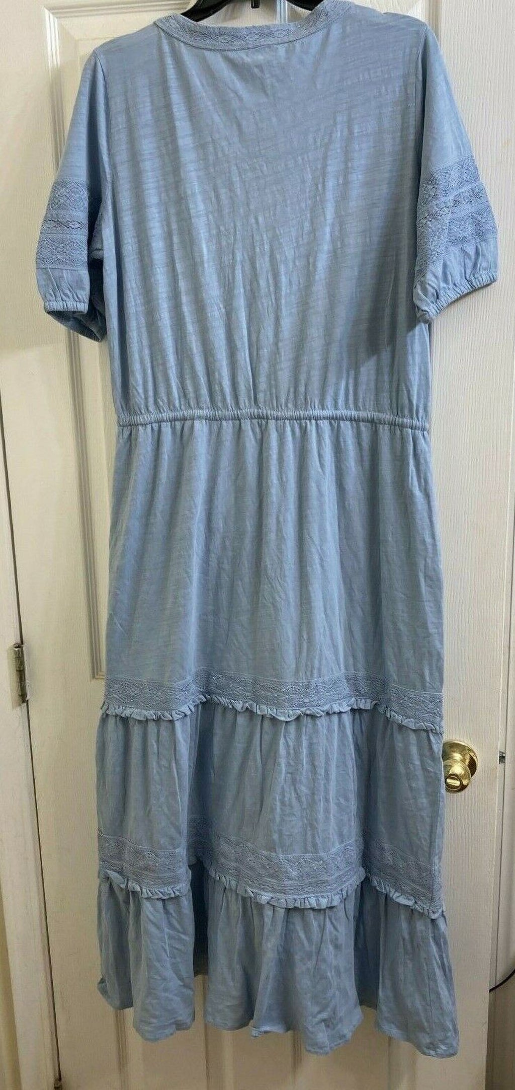 Blue Maxi Lace Trim Dress W2056