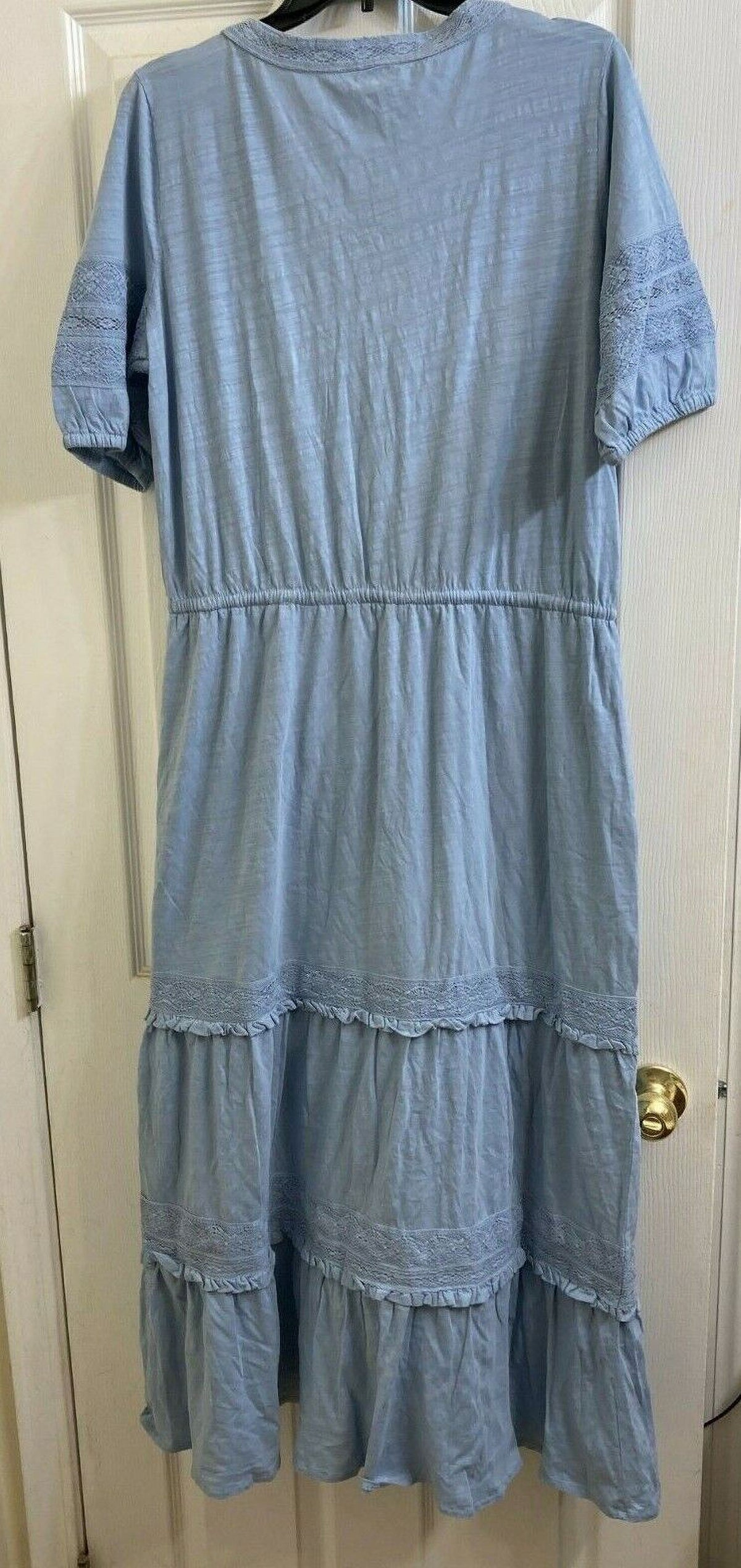Blue Maxi Lace Trim Dress W2056